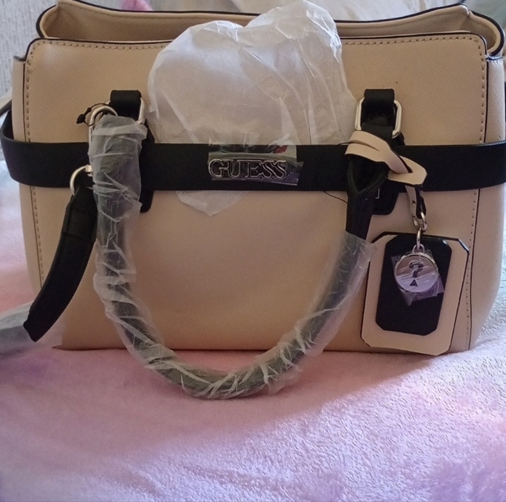 GUESS Tan and Black Satchel